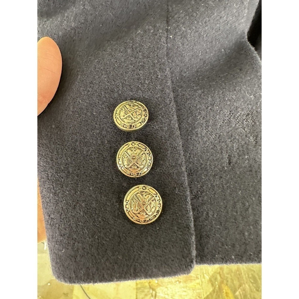 Vtg Stephanie Andrews Blazer Double Breasted Blue Gold Buttons Sz 16 100… - Picture 6 of 11